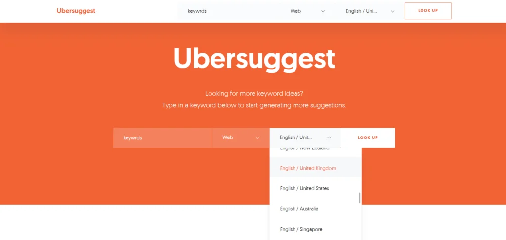 Ubersuggest: Keyword search