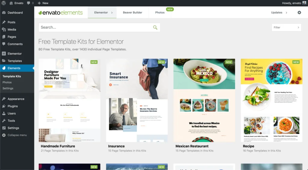 Free Elementor Addons envato design examples