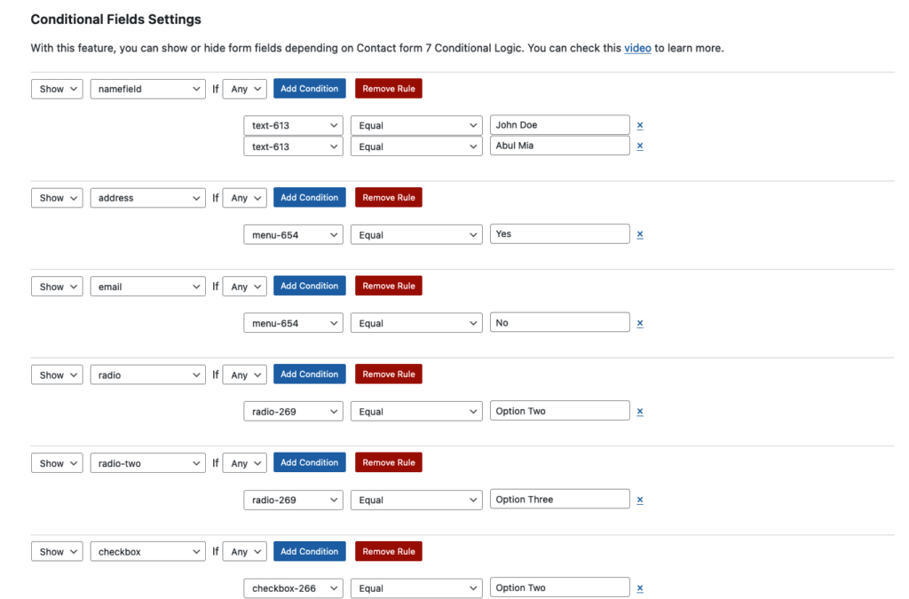 how to set up conditional forms for contact form 7