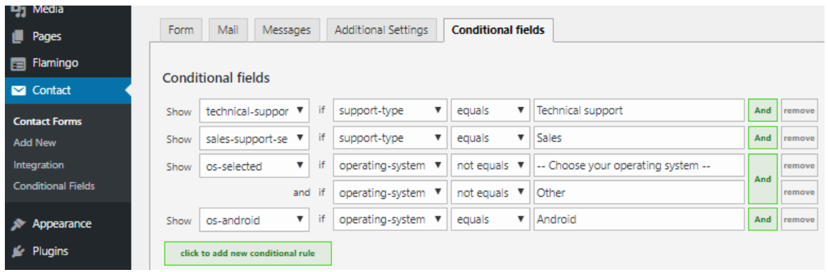 conditional fields for contact form 7