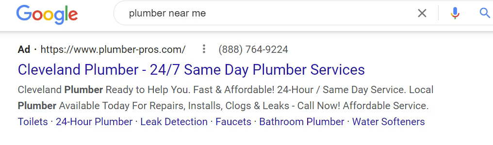 plumbers google ads example