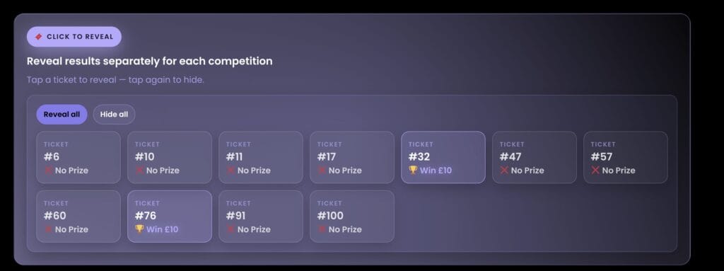 competition site, click to reveal win