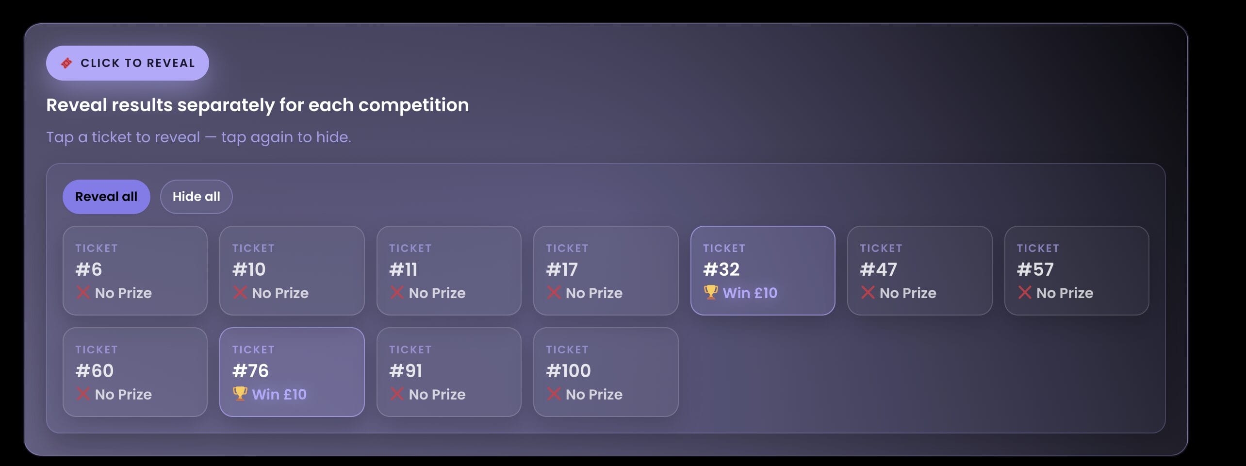 competition site, click to reveal win